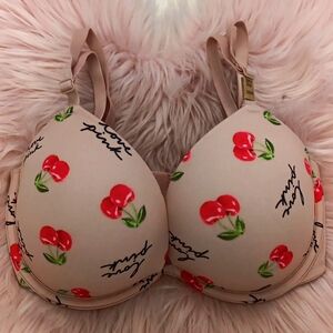Brand New PINK Victoria's Secret SUPER PUSH-UP LOGO PRINT Bra-32DD